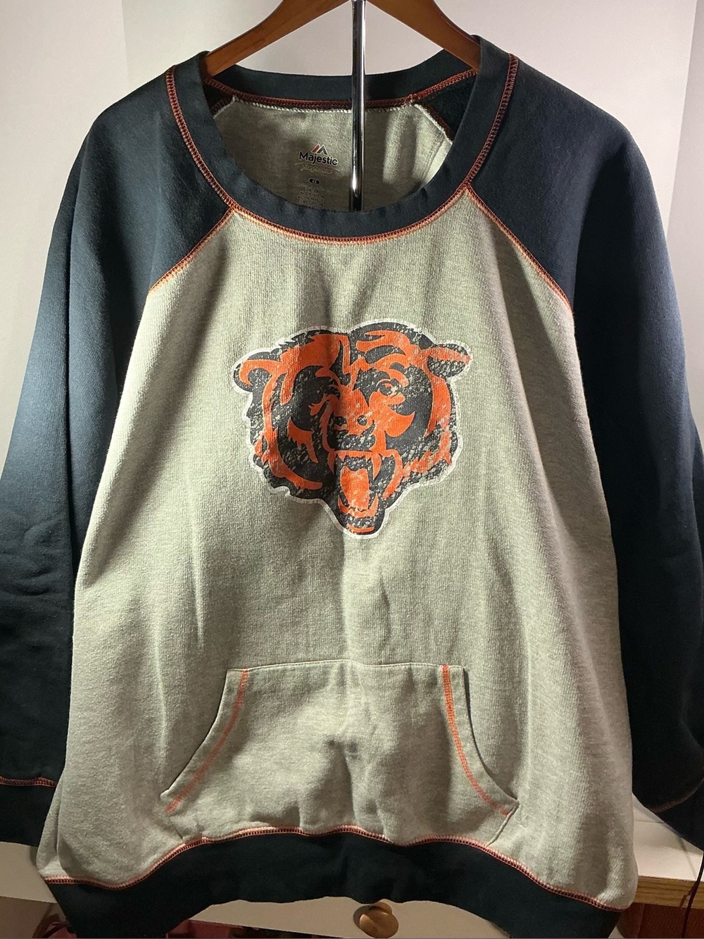 Majestic Gray & Navy Raglan Sweatshirt with Orange Bear Logo